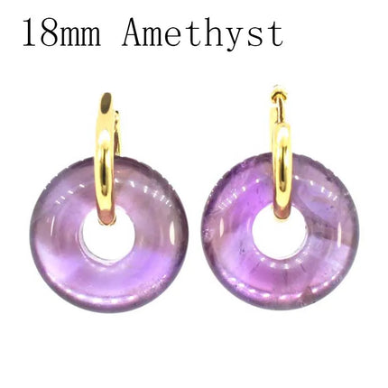 Crystal Earring Natural Rose Quartz Amethyst Crystal Green Aventurine Round Hollow Women Stone Stud Earrings Jewelry Gifts
