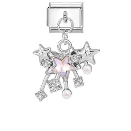 Wholesale Colorful Shiny Zircon Heart Bows Pendant Italian Charm Links Fit 9mm Stainless Steel Bracelet Women Jewelry DIY Making