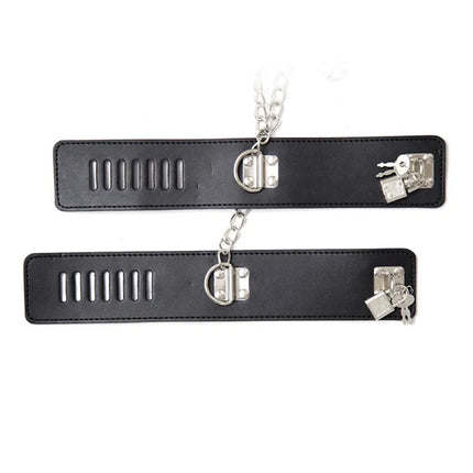 BDSM PU Leather Handcuffs Anklecuffs Collar Connecting Cuffs Constraints Adult Sex Slave Bondage Fetishism
