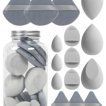 15Pcs Premium Powder Puffs with Storage Jar - Makeup Blending Sponges Set for Face Foundation & Loose Powder Kit