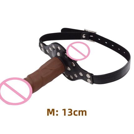 Double-Ended Dildo Deep Blowjob Sex Toy Gag Open Mouth Plug Leather Harness Lesbian Strapon Penis Butt Plug BDSM Erotic Bondage