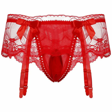 Sexy Men's Panties Sissy Lace Transparent Bowknot Lingerie Men Bulge Pouch Briefs Underwear Pump Man Briefs With Garter