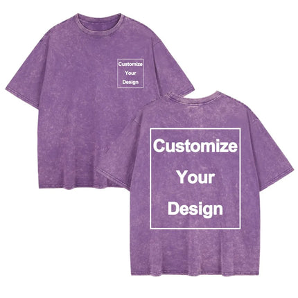 Summer Custom Washed T-Shirt Mens Cotton Oversized Tops DIY Logo/Graphic Tees Casual Comfortable T Shirts O-Neck Men's Clothes