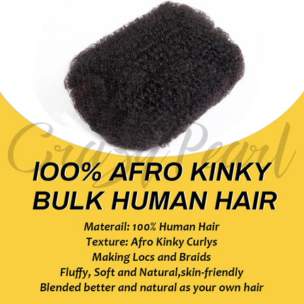 CrazyPearl Afro Kinky Bulk Human Hair for Dreadlocks Extension Repair Locs Twist Braiding Afro Kinky Human Hair for Locs Natural