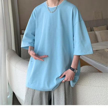Men's Cotton T-shirts White Men's Oversized T-Shirt Solid Summer Casual Wear Tee Shirts Fashion for Men 5XL Male Clothes