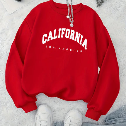 Women's autumn and winter casual fashion loose comfortable warm California Los Angeles printed round neck long sleeved pullover