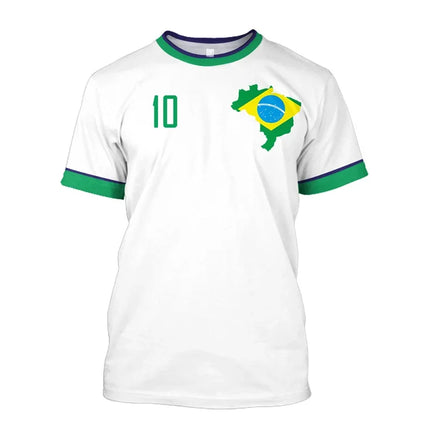 Simple Brazil Football T-shirts Summer Fashion Short Sleeve 3D Brazilian Flag Printed T Shirts Casual Sports Tops Men's Clothes