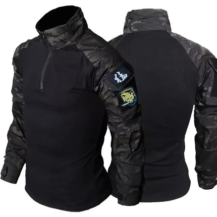 Men's Outdoor Tactical Shirts Long Sleeve Outfit Combat Shirt 1/4 Zipper Ripstop Tops Workwear pullover Camo Airsoft T-Shirts