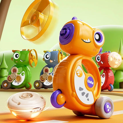 Baby Dinosaur Whistle Car Toy Light Up Top Rotating Music Graphic Cognition Multi Play Children Toy Car Inertial Sliding Button