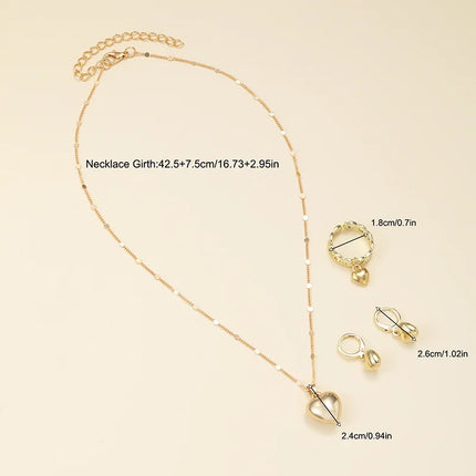 Korea New Hot Sale Peach Heart Pendant Earrings Necklace Rings Light Luxury Design Three-Piece Sets Trend Party Jewelry Gift Sets