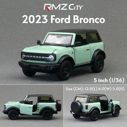 1/36 Ford Bronco SUV Off-Road Toy Car Model For Children RMZ CiTY Diecast Miniature Pull Back Collection Gift for Kid Boys