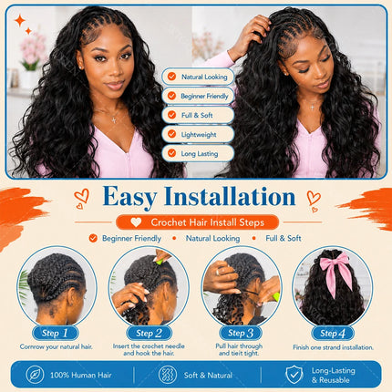 Lightweight Knotless Body Wave Miracle Knots Feather Crochet Bundles 100% Human Hair For Boho Braid #4 Chocolate Brown Bulk Hair