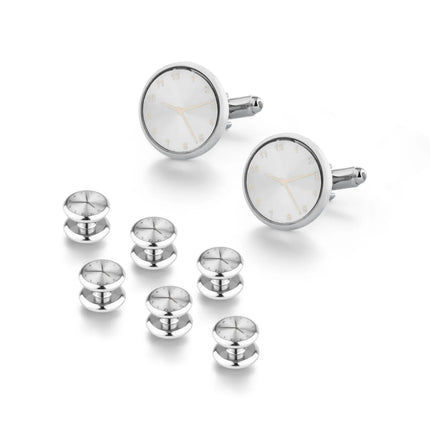 8PCS Classic Sea Shell Copper Mens Cuff Link Sleeve Studs Set Luxury French Style Cufflinks Party Wedding Suit Shirt Accessories