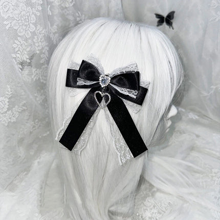 2/1pcs Y2k Gothic Harajuku Lace Bow Hair Clips Lolita Girls Sweet Cool Hairpins Double Ponytail Hair Accessories DIY Bag Decor