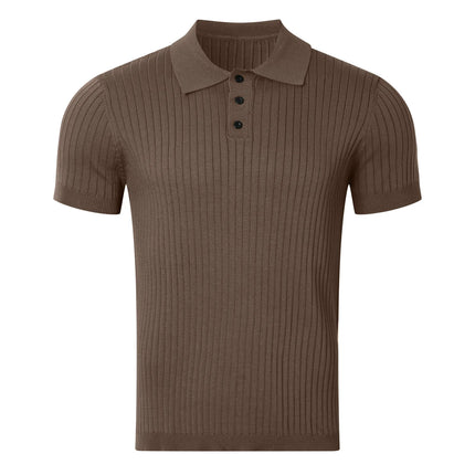 Summer Men's Retro Knitted Lapel Striped Polo Shirt Solid Color Short Sleeve Fashion Light Luxury Popular Knitwear M-3XL
