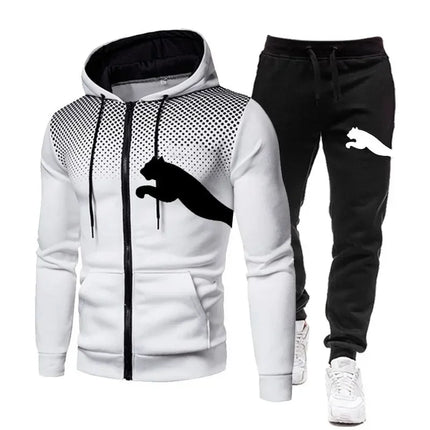 Hot Popular Autumn Winter Men Zipper Hoodie Set Urban Casual Sweatpants Jogging Training Daily Tracksuit