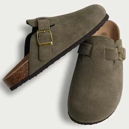 Litfun Suede Cork Clogs For Women Men Genuine Summer Clogs with Arch Support Cork Leather House Mules Shoes Thick Beach Sandals