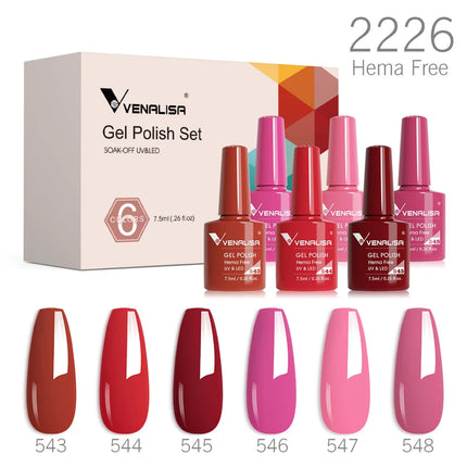 6pcs/kit VENALISA Valentine's Day Collection Lovely Pink Nails HEMA FREE TPO FREE Soak Off UV LED Semi Permanent Set Gel Varnish