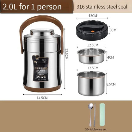 Household 220v Stainless Steel Insulated Lunch Box With Ultra-long Portable Vacuum Capacity For 24 Hours