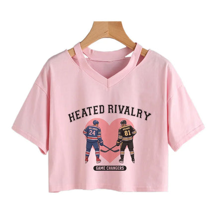 Hot Heated Rivalry Print Cropped T Shirt Women Sexy Graphic CropTops Gothic Vintage T-Shirt Fashion Y2k Streetwear Clothing