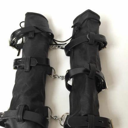 Lace-Up Long-Sleeved Restraint Gloves Sensual Tight-Fitting Bondage Bag Leather Restraint Bundle BDSM Couple Sex