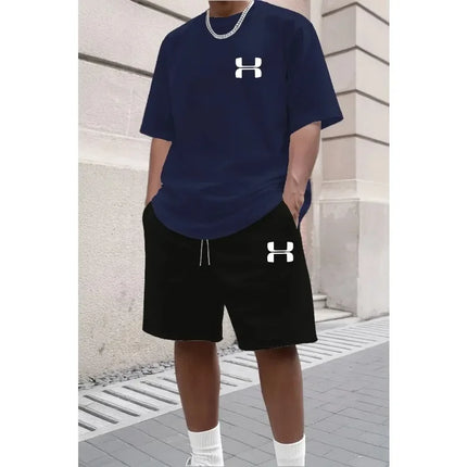 2026 Men's Sporty Suit Set, Including Short Shirt and Sports Shorts, Two Casual Suits