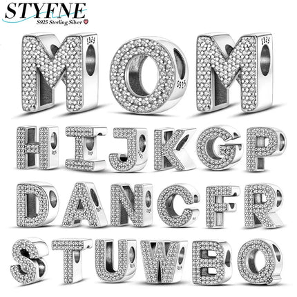 Real Sterling Silver 925 Letter Alphabet Charm A-Z Name Bead Fit Original Charms Bracelet Pendant Sterling Silver 925 Charm