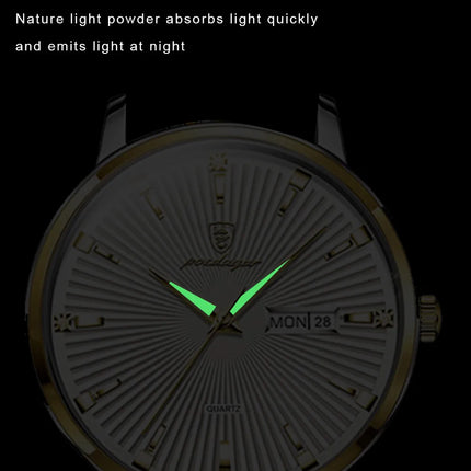 POEDAGAR Fashion Business Men's Watches Waterproof Luminous Date&Week Stainless Steel Men Watch Quartz Exquisite Male Wristwatch