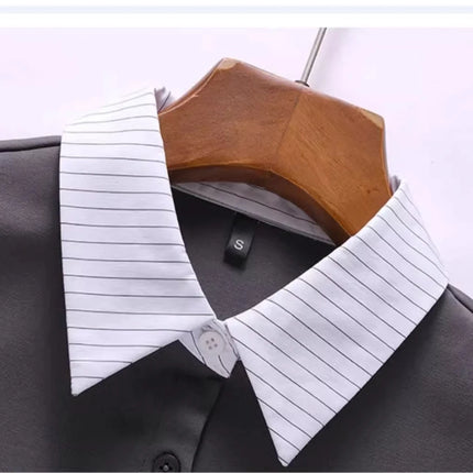 Korean striped short sleeved T-shirt for women's summer new high-end cotton patchwork lapel shirt, polo shirt, casual top