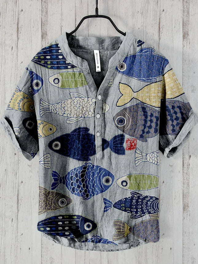 Popular European and American wave short-sleeved men's shirts, stand-up collar shirts, Hawaiian shirts, men's vacation shirts