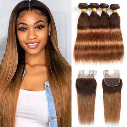 12A Brazilian Virgin Straight Bundles with Lace Closure Human Hair Ombre  2 Tone 100% Unprocessed Remy Hair