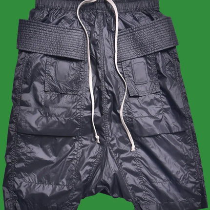 Mauroicardi Spring Summer Thin Black Waterproof Nylon Shorts for Men Elastic Waist Drawstring Knee Length Harem Pants Clothes