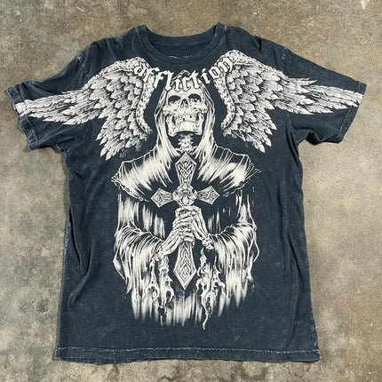 Affliction Long sleeved T shirt Y2K Vintage Round Neck Oversized T shirt New  Mens Womens Casual Gothic Clothing Tops Streetwear