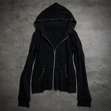 Y2K Streetwear Zip-Up Hoodie Grunge Goth Aesthetics Graphic Print Retro Punk Clothes Oversized Hip Hop Zipper Hoodie Sweatshirt