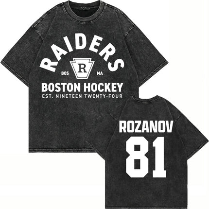 100% Cotton Vintage Washed Heated Rivalry Ilya Rozanov 81 Boston Raiders T Shirt Men Scott Hunter Shane Hollander Acid Wash Tees