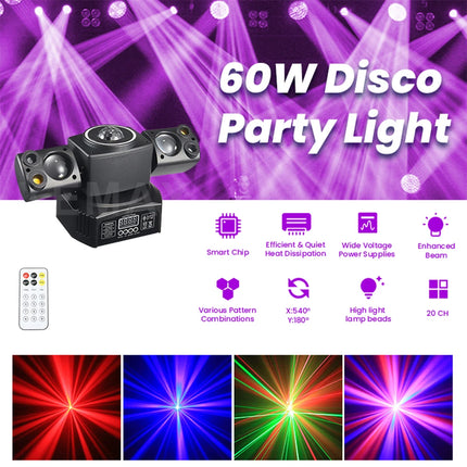 60W Mini Beam 2-Arm Disco Party Light Mobile Head Remote Control RGBW Stage Effect DMX512 DJ Moving Head For Events Club Xmas