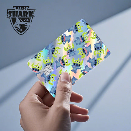 Magic Shark Mickey Minnie Stitch Donald Duck Bear Princess Holographic Film Shinny Laser Skin Sticker for Debit Credit Card
