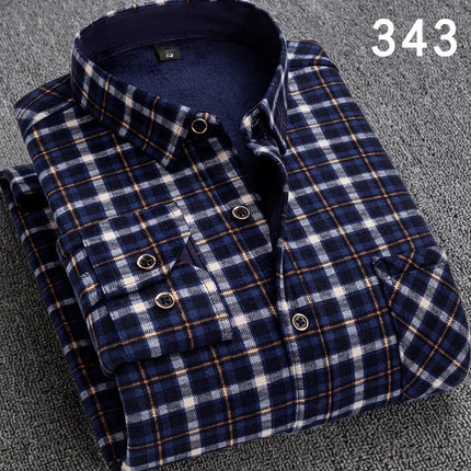 Thickened Fleece Men's Casual Shirt Warm Plaid Set Winter Wear Comfortable Breathable Fashionable Chinese Brand Clothing