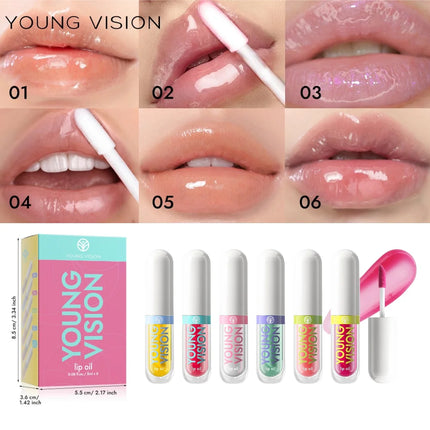 YOUNG VISION 6-Color Refreshing Fruit Flavored Moisturizing Lip Oil Set Colorful, Hydrating, and Moisturizing Lip Gloss