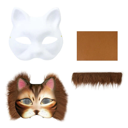 〔YS1〕3Pcs DIY Handmade Graffiti Half Face Mask Therian Mask Kit Blank Half Face Animal Cat Fox Mask Party Gifts