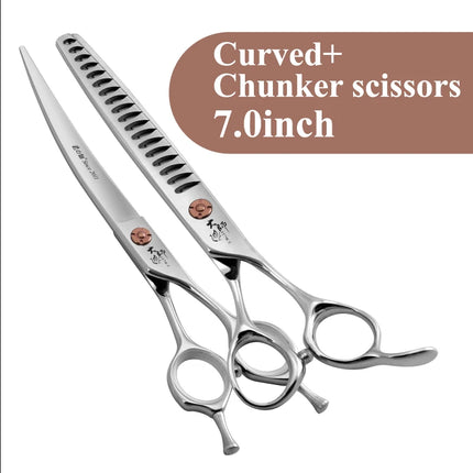 Fenice Japanese Steel 7 Inch Professional Pet Dogs Grooming Scissors Kit Straight&Curved &Thinner&Chunker&Fluffy Shear Scissors