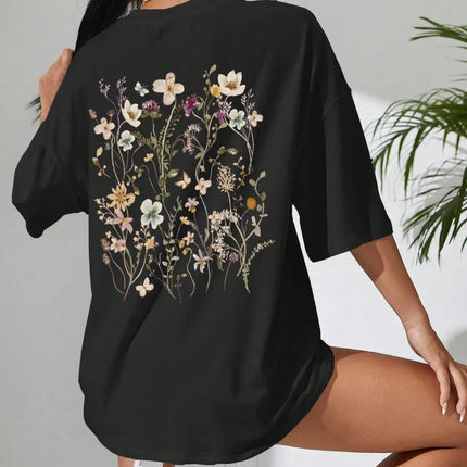 Beautiful flower clusters Print Cotton Women T-Shirts Casual Breathable Soft Short Sleeve Tops Loose Comfortable Street Clothes