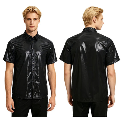 Men Glossy Waterproof Shirt Pants Raincoat Windbreaker for Camping Fishing Hiking Cycling Climbing Yoga Sauna Hip Hop Dance