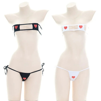 Women Japanese Sexy Lingerie Lolita Kawaii Heart Bandage Anime Cosplay Mini Bikini  Erotic Costume Bra Underwear Set