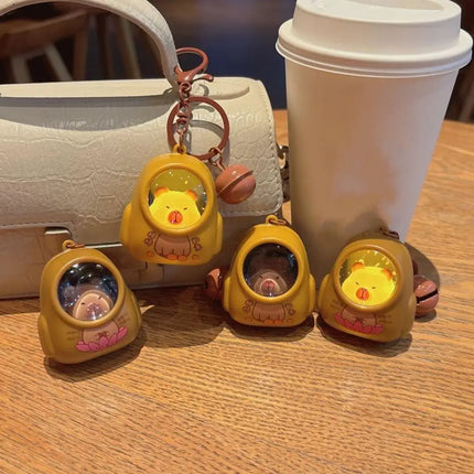 Cute Kapibala Small Night Light Keychains Kawaii Bag Hang Celebrity Atmosphere Light Key Chain Space Capsule Trinket Friend Gift