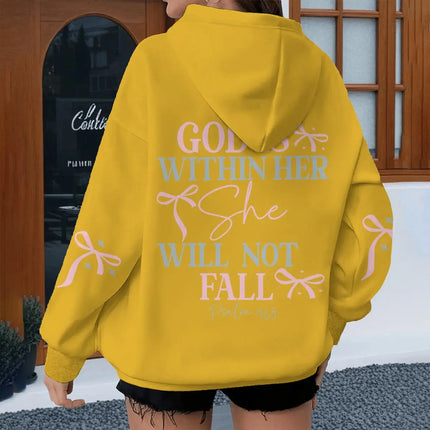 "God Is Within Her Will Not Fall" Print Hoodie Women Coquette Bow Pattern Christianity Hoody Fashion Jesus Female Hoodies