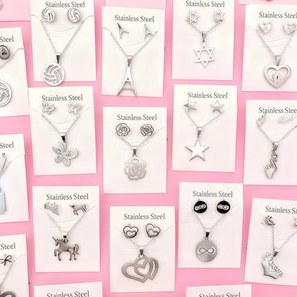 5/10/15/20Sets Fashion Butterfly Flowers Heart Stainless Steel Earrings Necklace Set For Women Trendy Jewelry Party Gifts