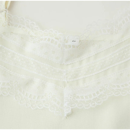 Women Lace Patchwork Sling Top Sexy V-neck Sleeveless Side Split Solid Color Vest 2025 New Summer Lady Party Vacation Tops
