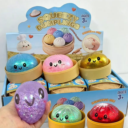 New 1-12pcs Glitter Dumpling Glitter Dumpling Squishy with Box Dumplings Sensory Squeeze Toy for Stress Relief