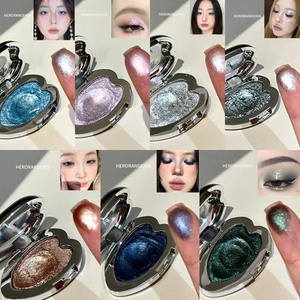 Pearlescent Blue Metallic Eyeshadow Palette Punk Smoky Purple Mashed Potato Waterproof Shimmer Glitter Heart-shaped Eye Shadow